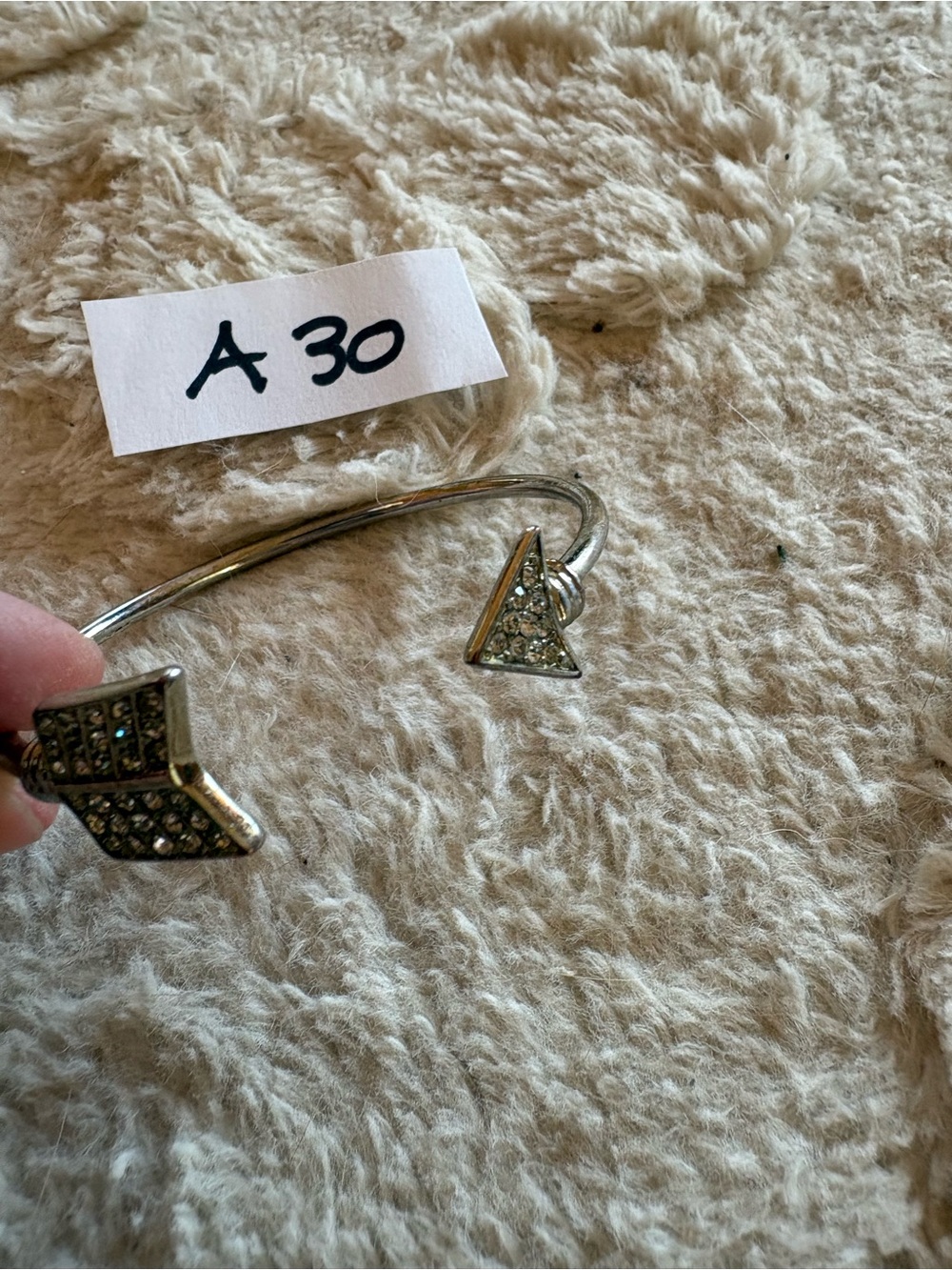 Silver Open Cuff Bracelet with Pave Triangle Accents